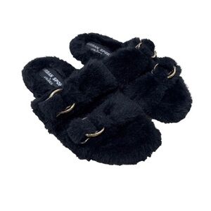 Urban Sport by J Slide Babee Faux Fur Sandal Slide Black Size 8 Double Buckle
